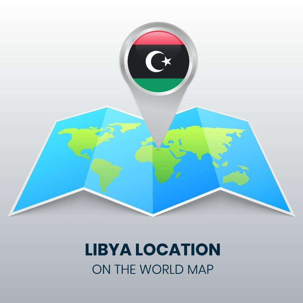icône de localisation de la libye sur la carte du monde, icône de broche ronde de la libye vecteur