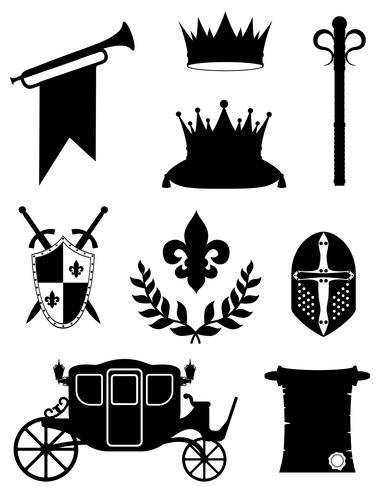 roi royal attributs en or de puissance médiévale contour noir silhouette illustration vectorielle vecteur