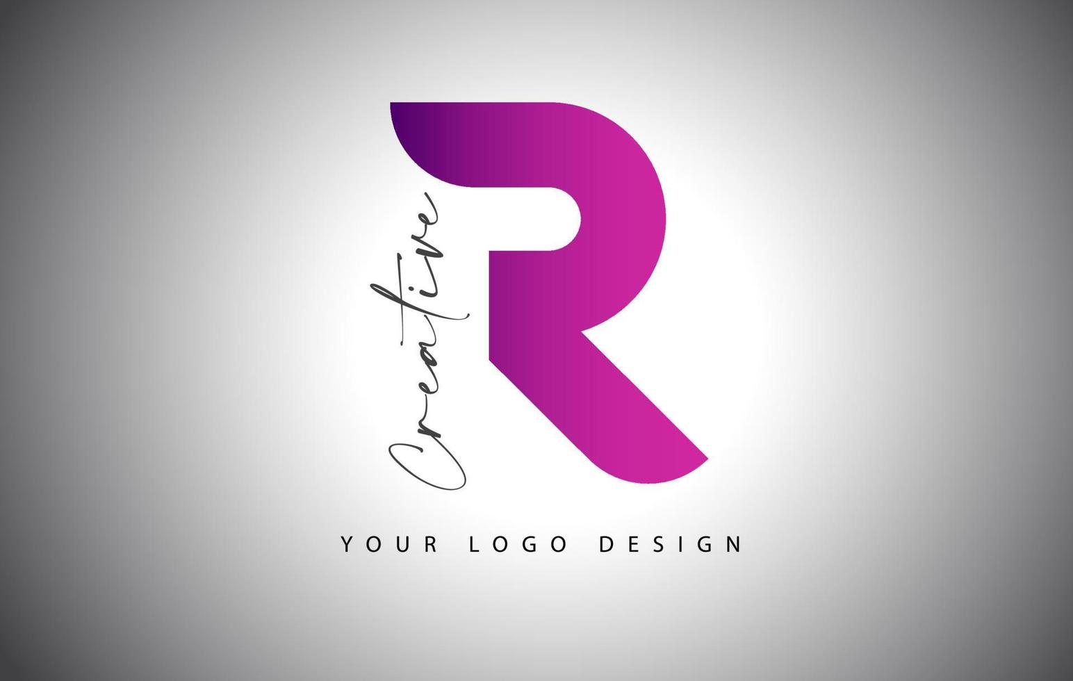 logo créatif lettre r avec dégradé violet et lettre créative coupée. vecteur