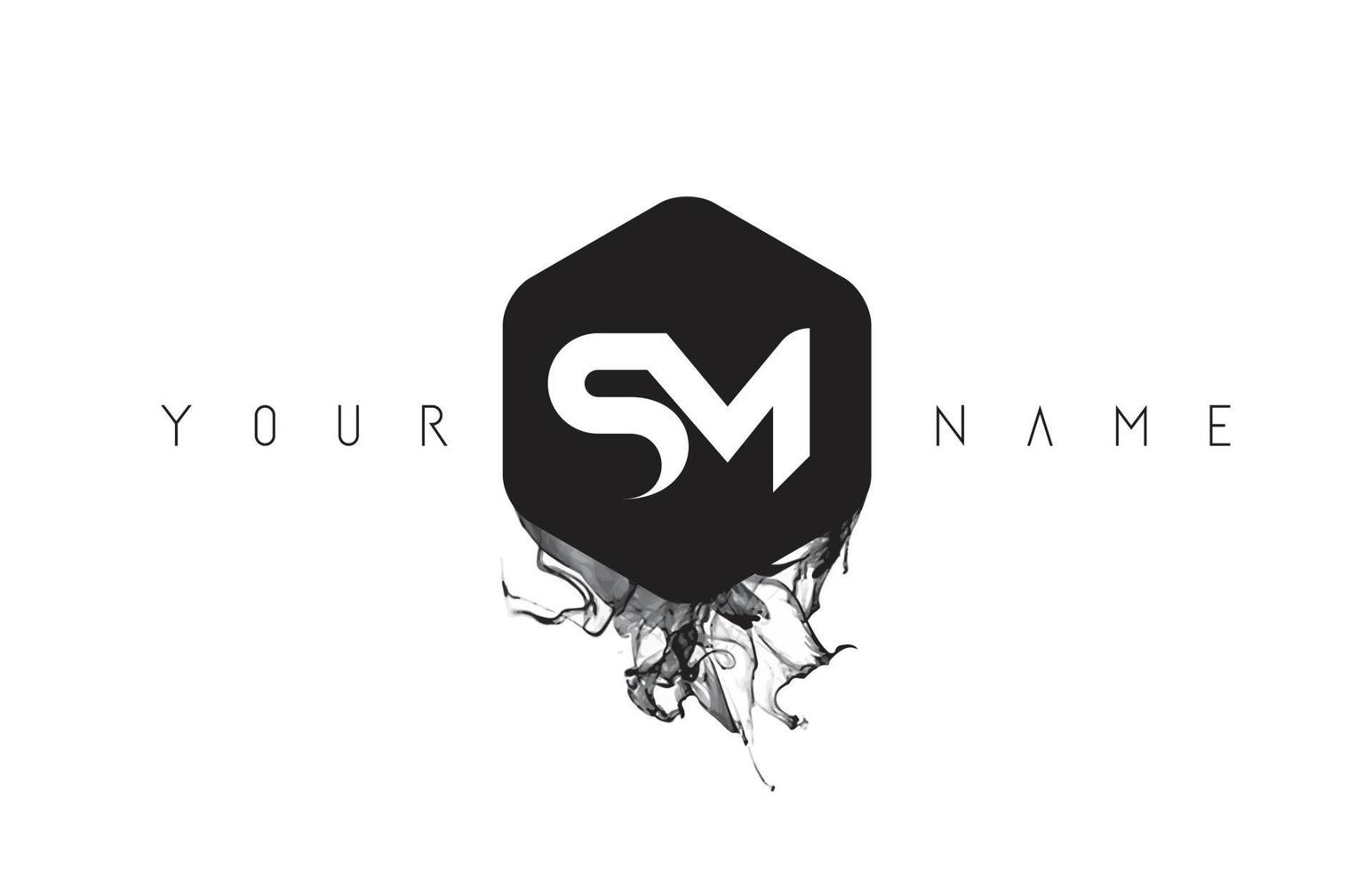 création de logo de lettre sm avec déversement d'encre noire vecteur