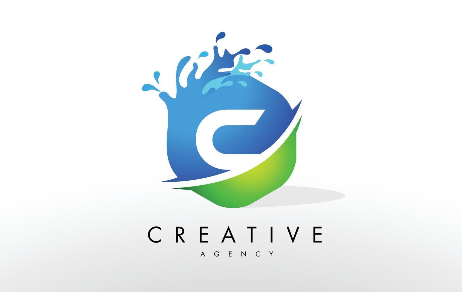 logo de lettre c. vecteur de conception splash bleu vert