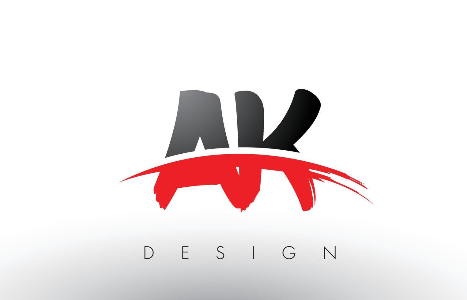 Lettres du logo ak ak brush avec swoosh rouge et noir sur le devant vecteur