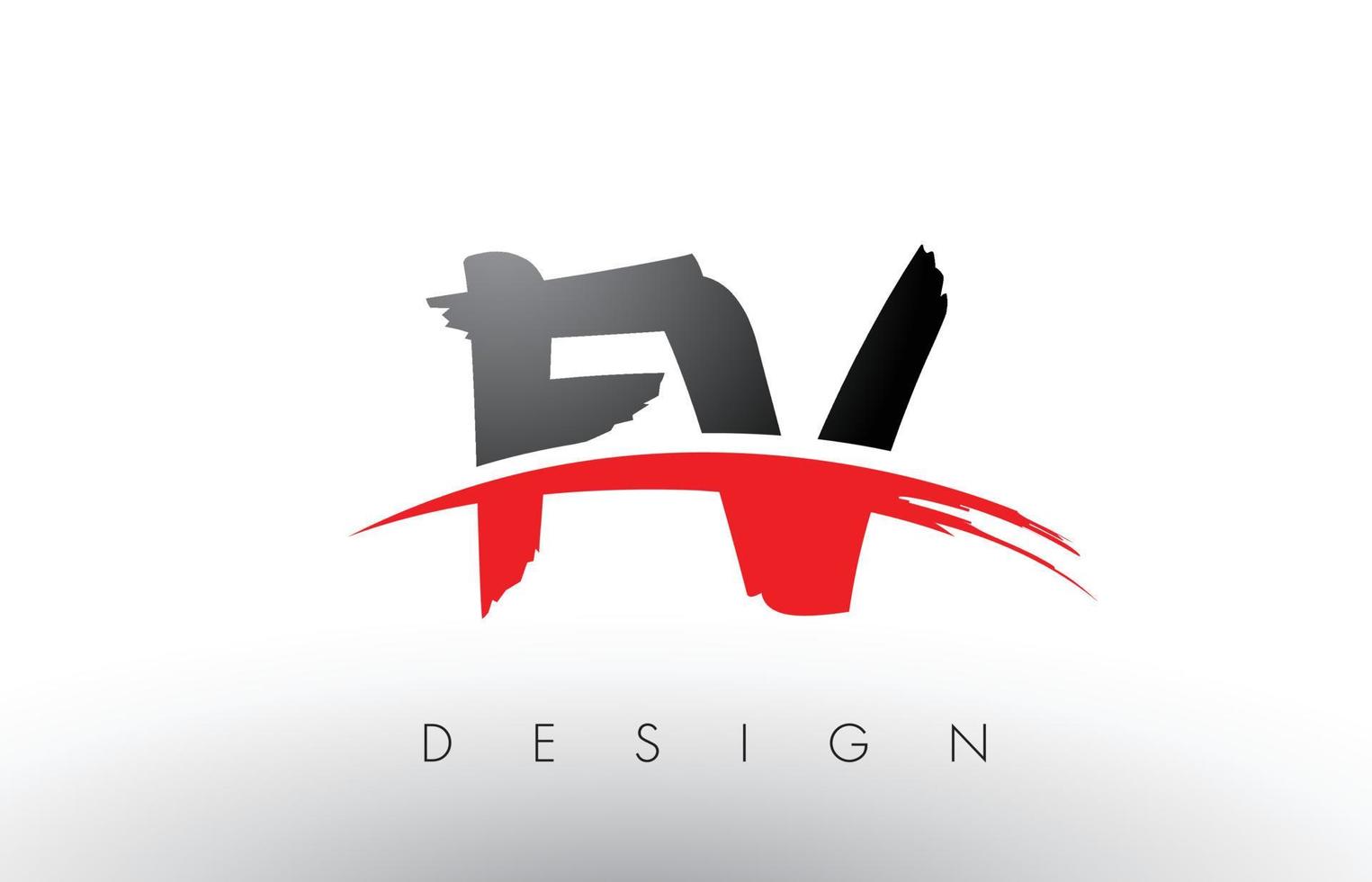 fv fv brush logo lettres avec avant de brosse swoosh rouge et noir vecteur