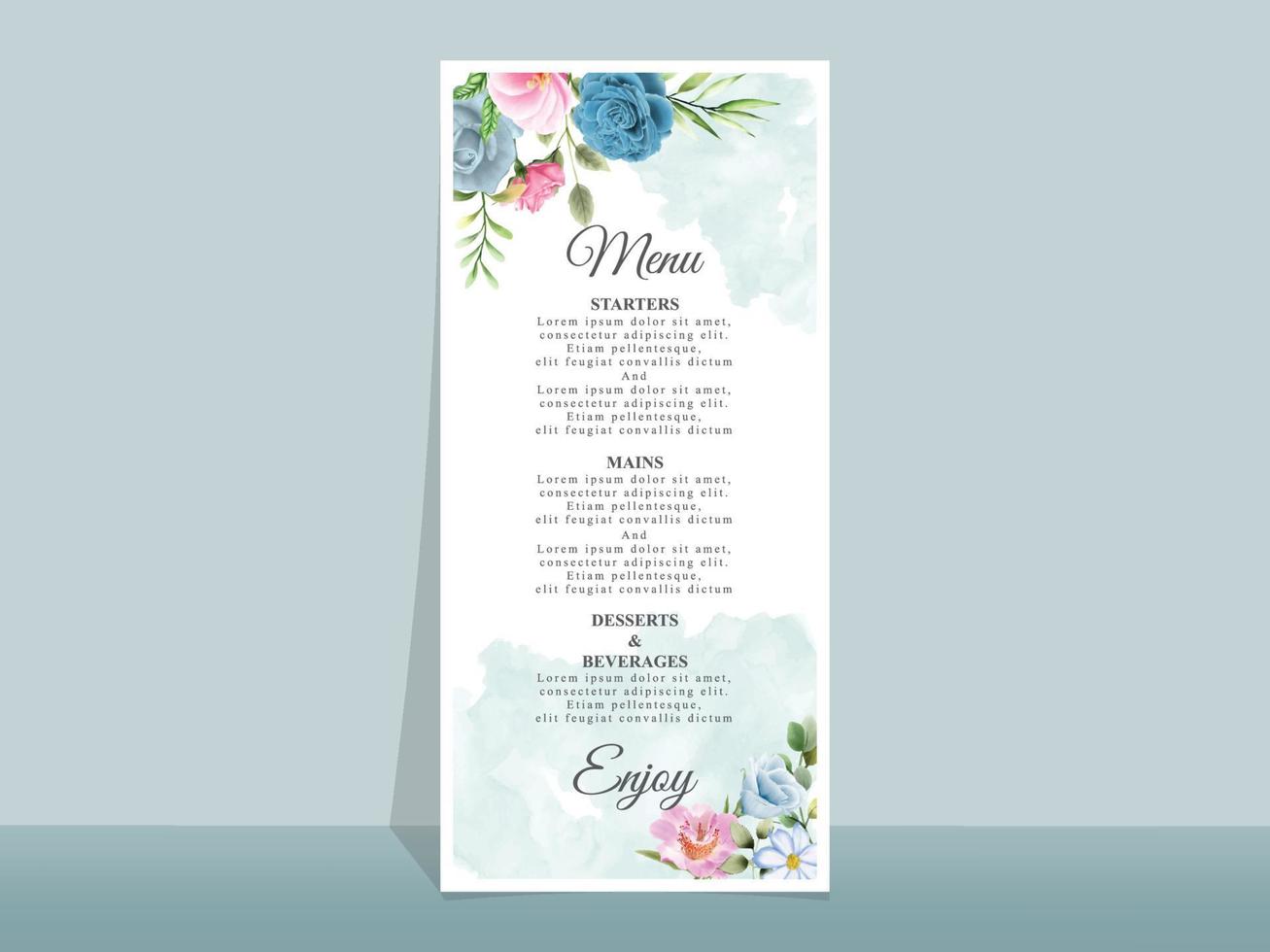 belle carte d'invitation de mariage de fleurs bleues et roses vecteur