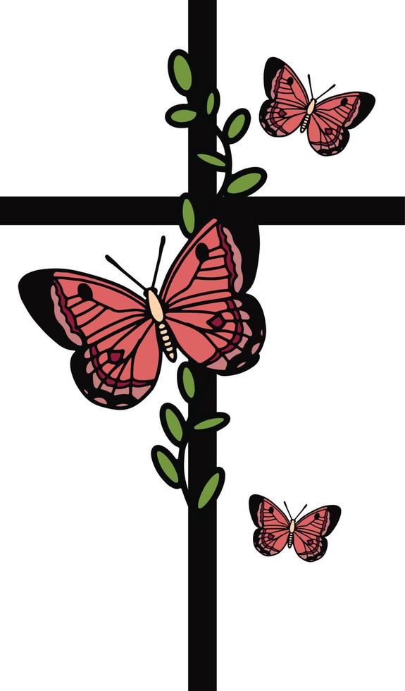 les papillons volent autour de la croix vecteur