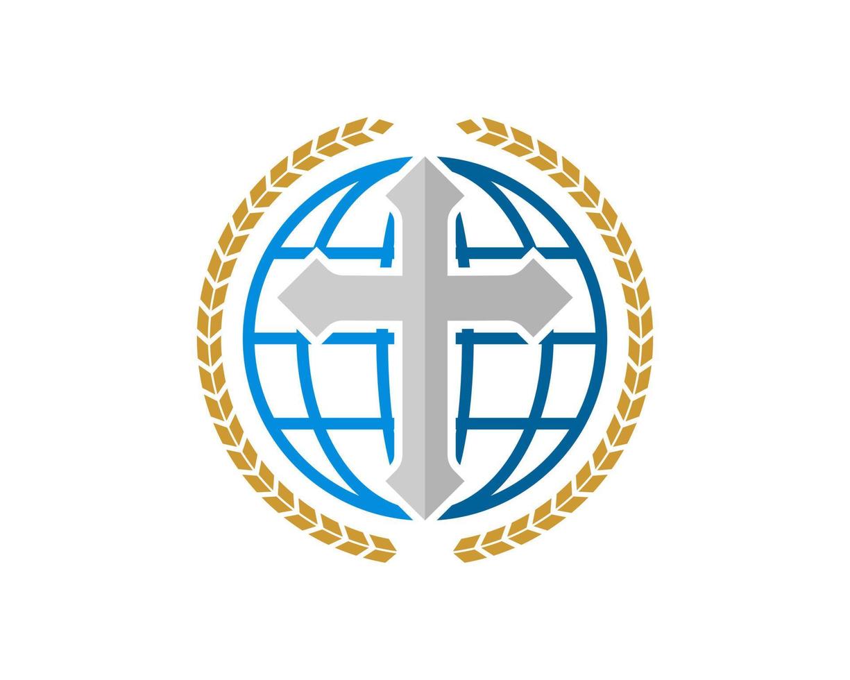 blé circulaire avec globe abstrait et croix religieuse à l'intérieur vecteur