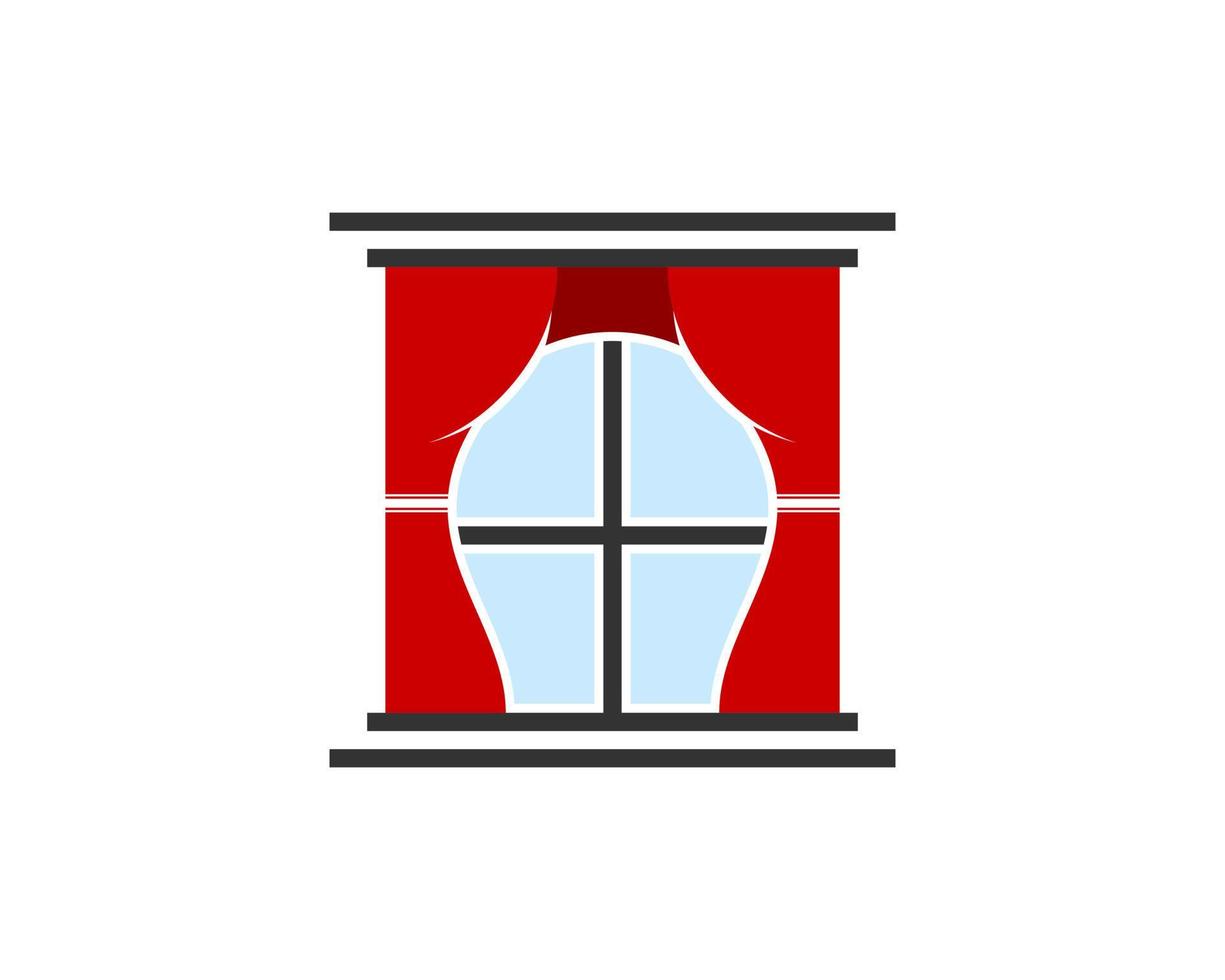 fenêtre simple et moderne avec des rideaux rouges vecteur