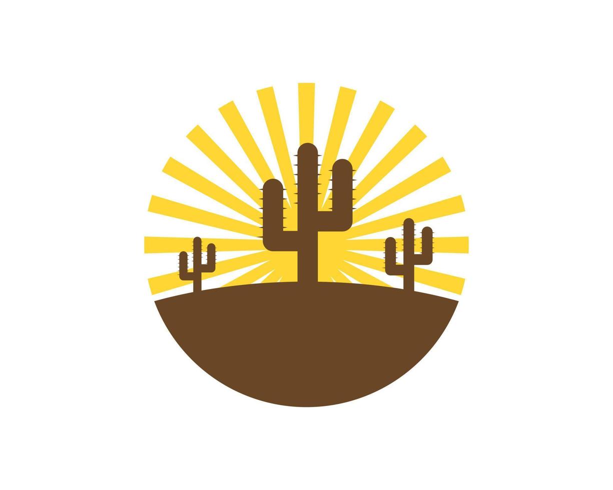 cactus dans le désert avec le lever du soleil derrière vecteur