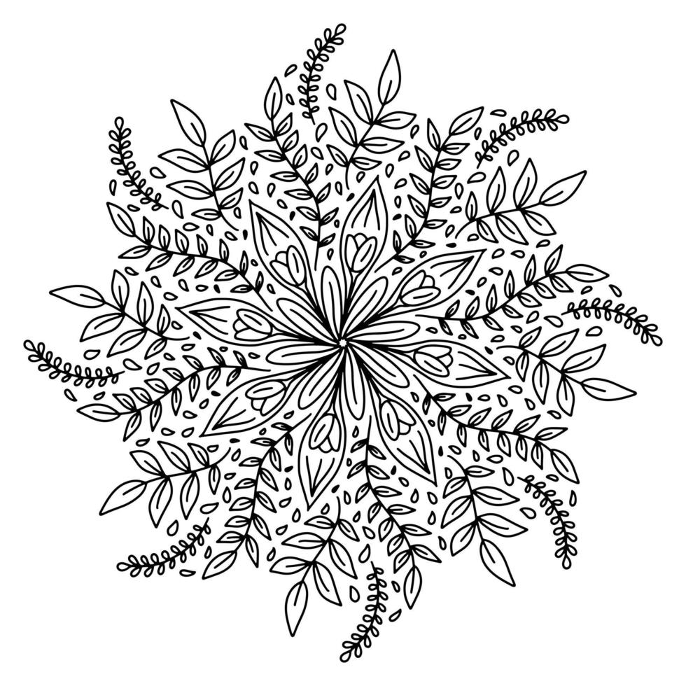 Doodle page de livre de coloriage mandala floral pour adultes et enfants. modèles orientaux de thérapie anti-stress. enchevêtrement zen abstrait. vecteur