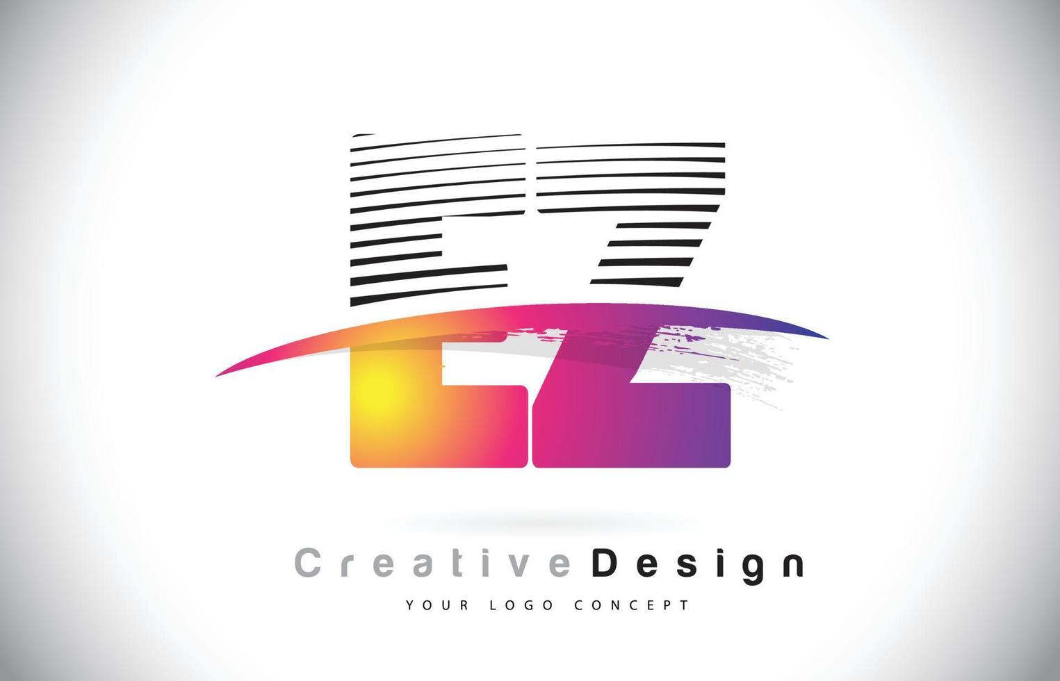 création de logo de lettre ez ez avec des lignes créatives et swosh en couleur de pinceau violet. vecteur