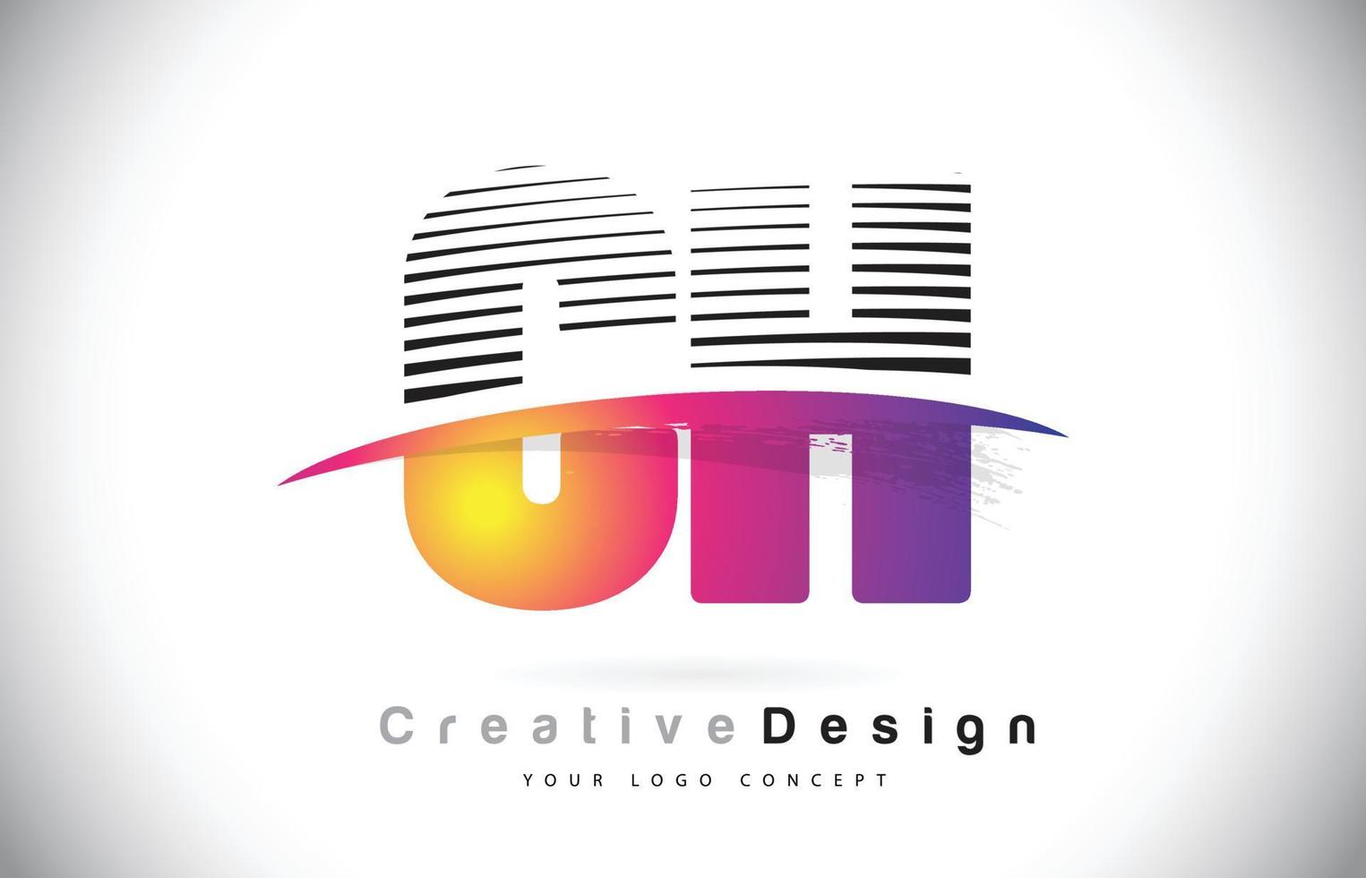 création de logo de lettre ch ch avec des lignes créatives et swosh en couleur de pinceau violet. vecteur