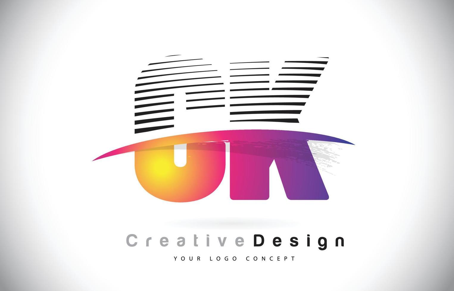 création de logo de lettre ck ck avec des lignes créatives et swosh en couleur de pinceau violet. vecteur