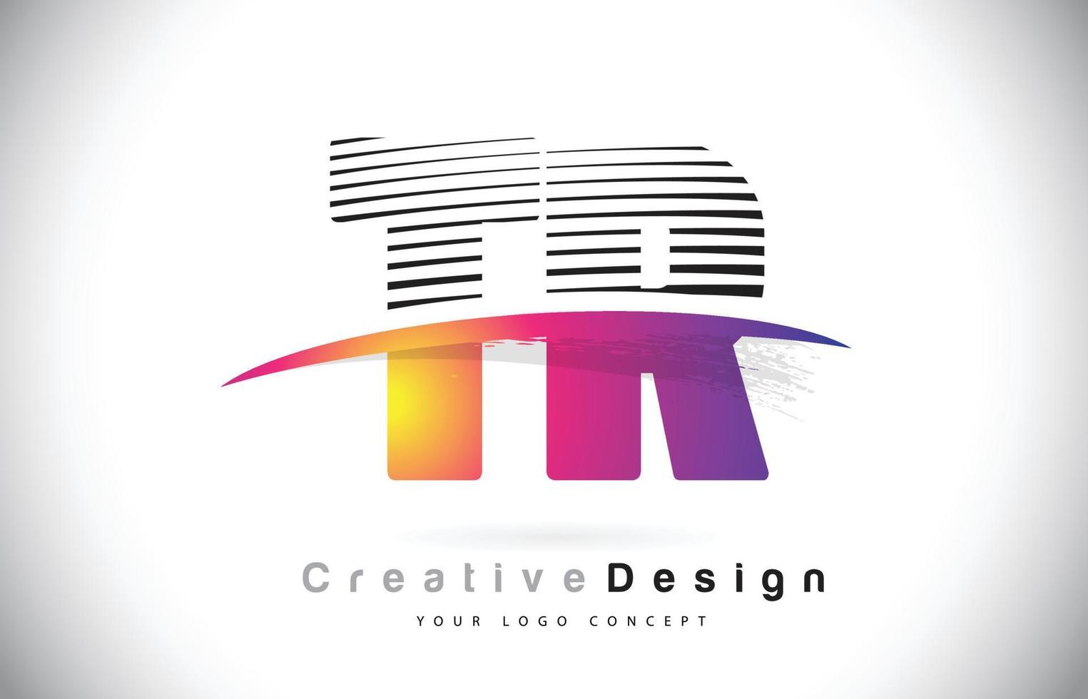 création de logo de lettre tr tr avec des lignes créatives et swosh en couleur de pinceau violet. vecteur