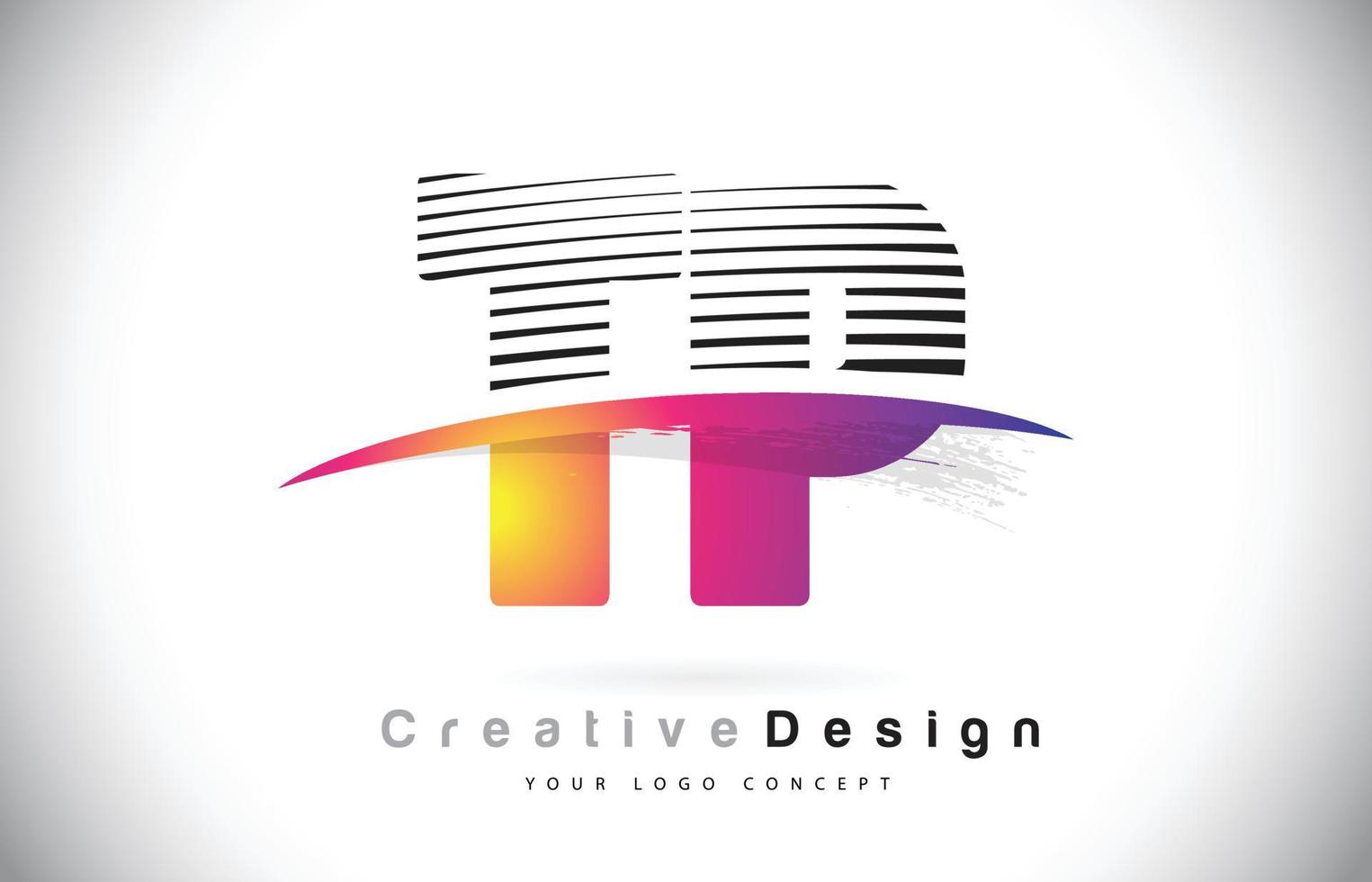 création de logo de lettre tp tp avec des lignes créatives et swosh en couleur de pinceau violet. vecteur