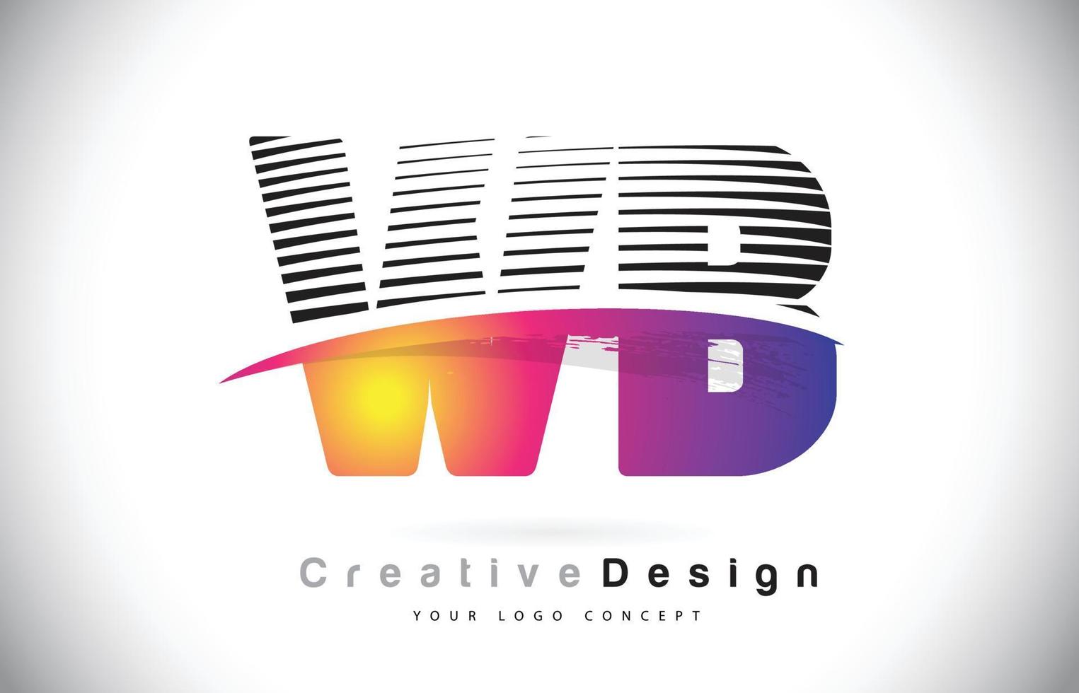 création de logo de lettre wb wb avec des lignes créatives et swosh en couleur de pinceau violet. vecteur