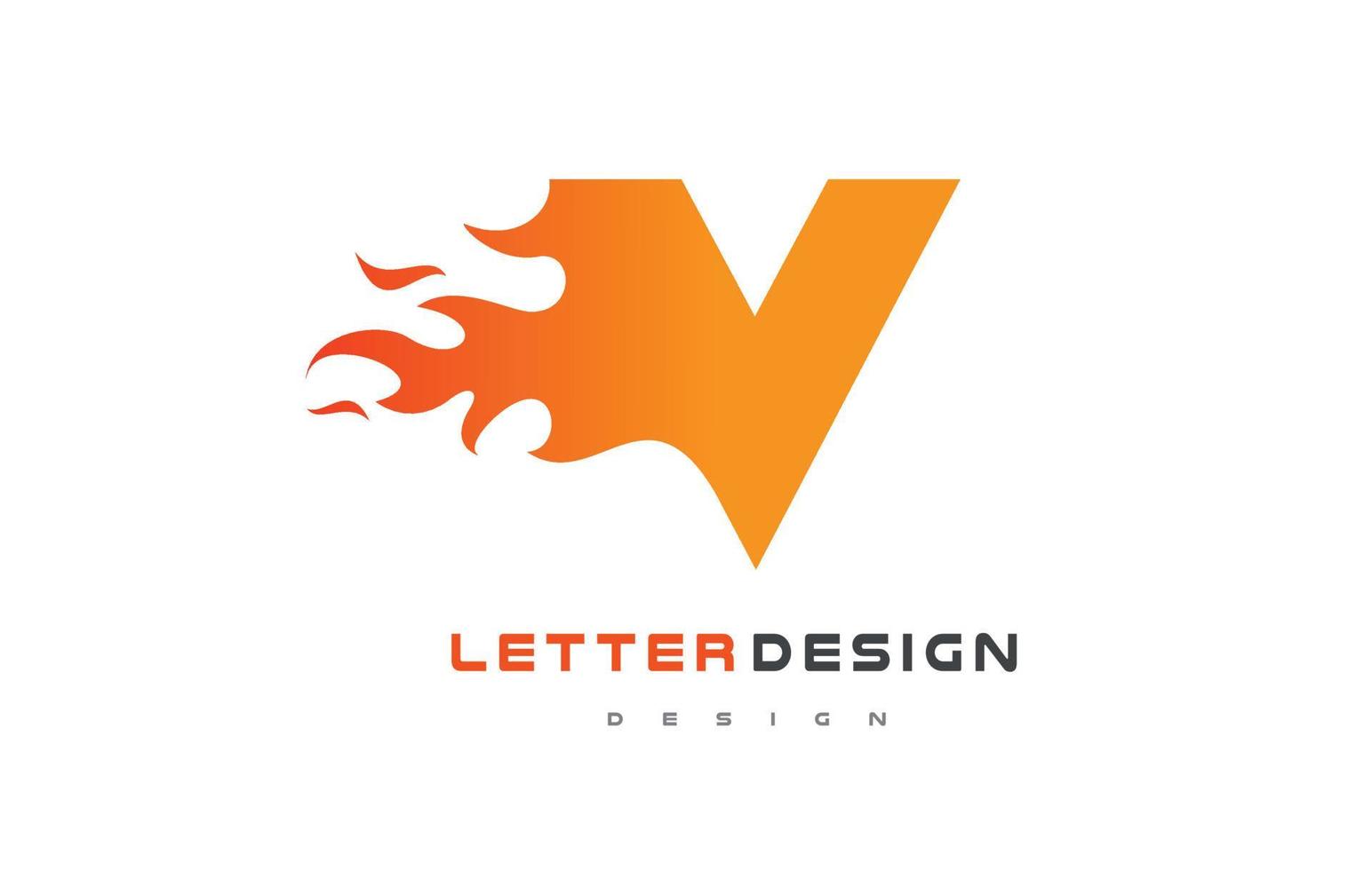 création de logo de flamme de lettre v. concept de lettrage de logo de feu. vecteur