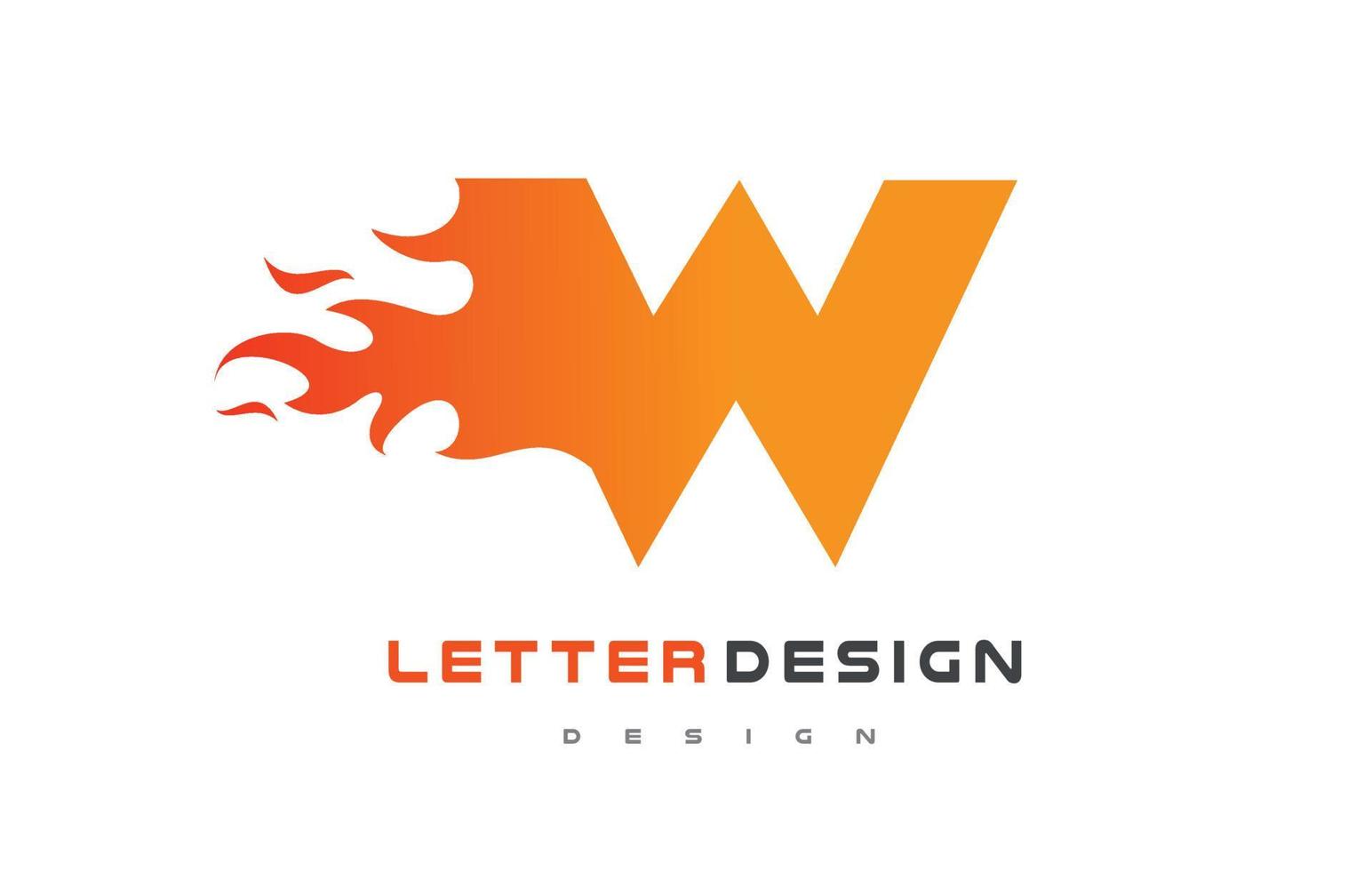 w création de logo de flamme de lettre. concept de lettrage de logo de feu. vecteur