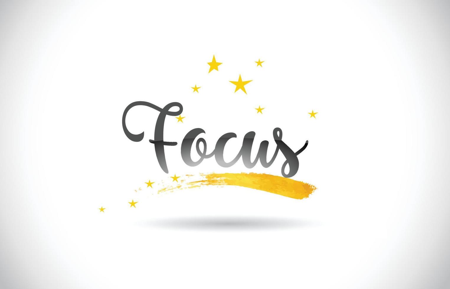 focus word vector texte avec traînée d'étoiles dorées et police incurvée manuscrite.