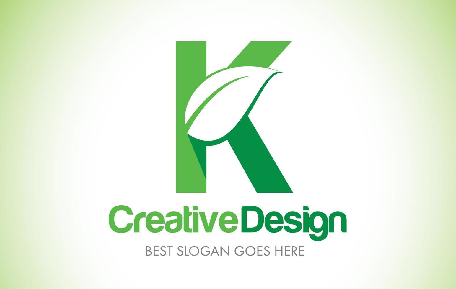 k logo de conception de lettre de feuille verte. eco bio feuille lettre icône illustration logo. vecteur