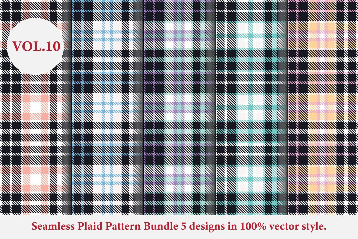 Ensemble de motifs à carreaux 5 dessins vectoriels de buffle, papier peint de fond en tissu tartan, collection de motifs monochromes vecteur