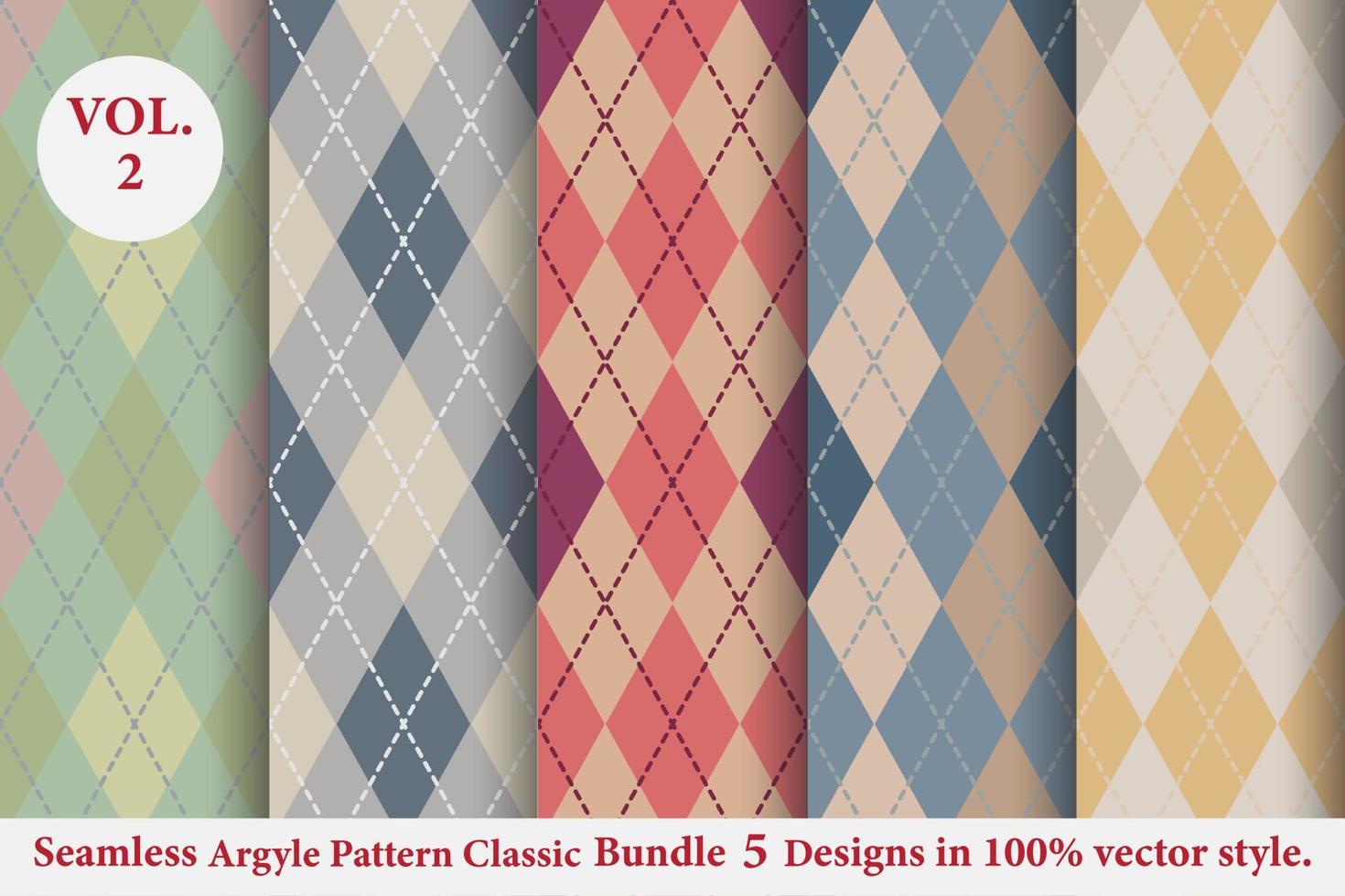 Ensemble de vecteur de motif classique argyle 5 conceptions traditionnelles, fond de texture de tissu