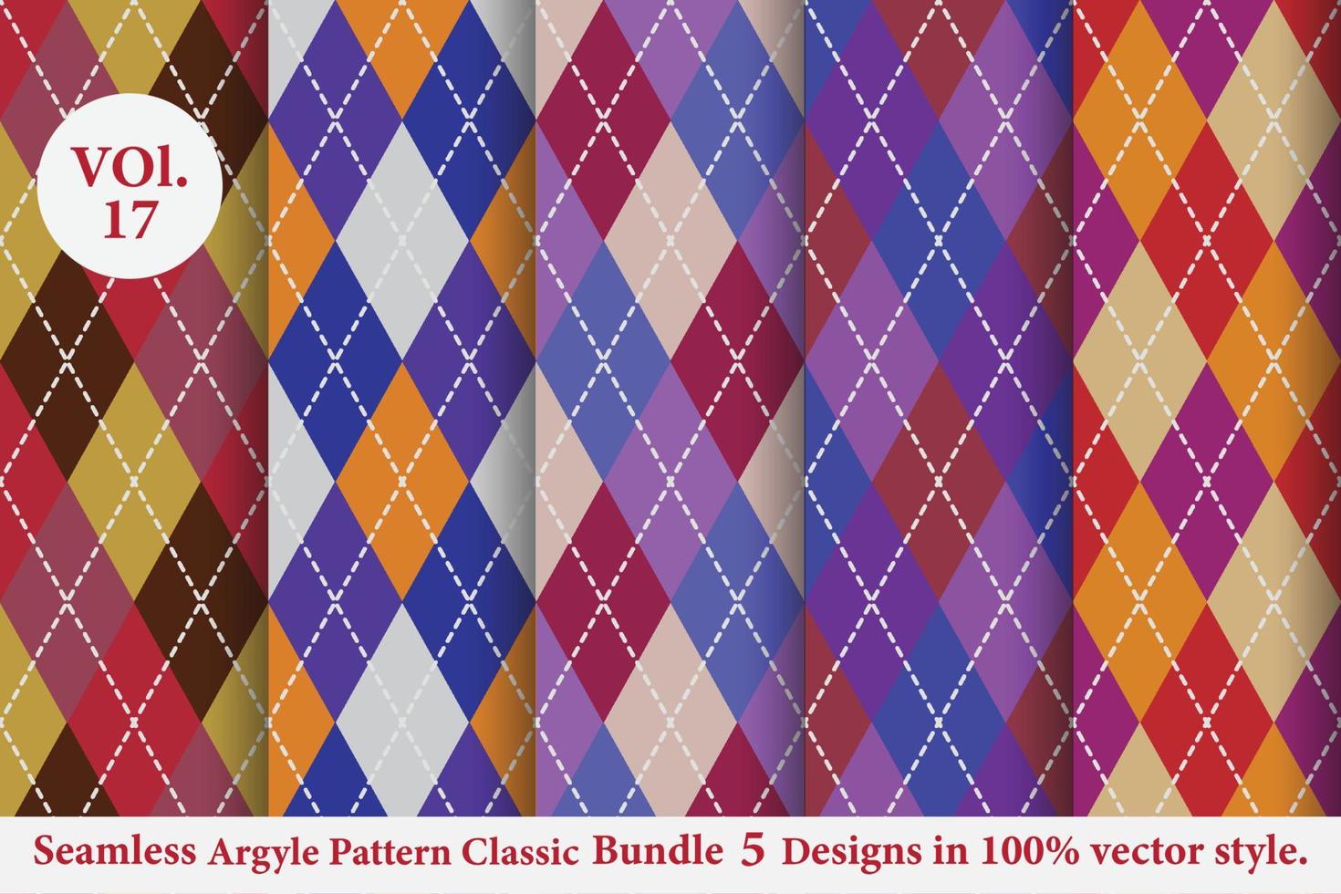 Ensemble de vecteur de motif classique argyle 5 conceptions traditionnelles, fond de texture de tissu