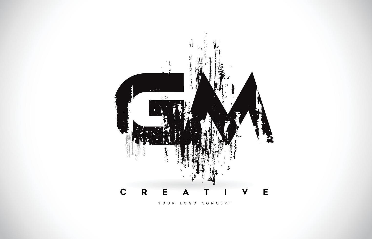 Création de logo de lettre de brosse grunge gm gm en couleurs noires illustration vectorielle. vecteur