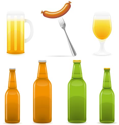 illustration vectorielle de bière bouteille verre et saucisse vecteur