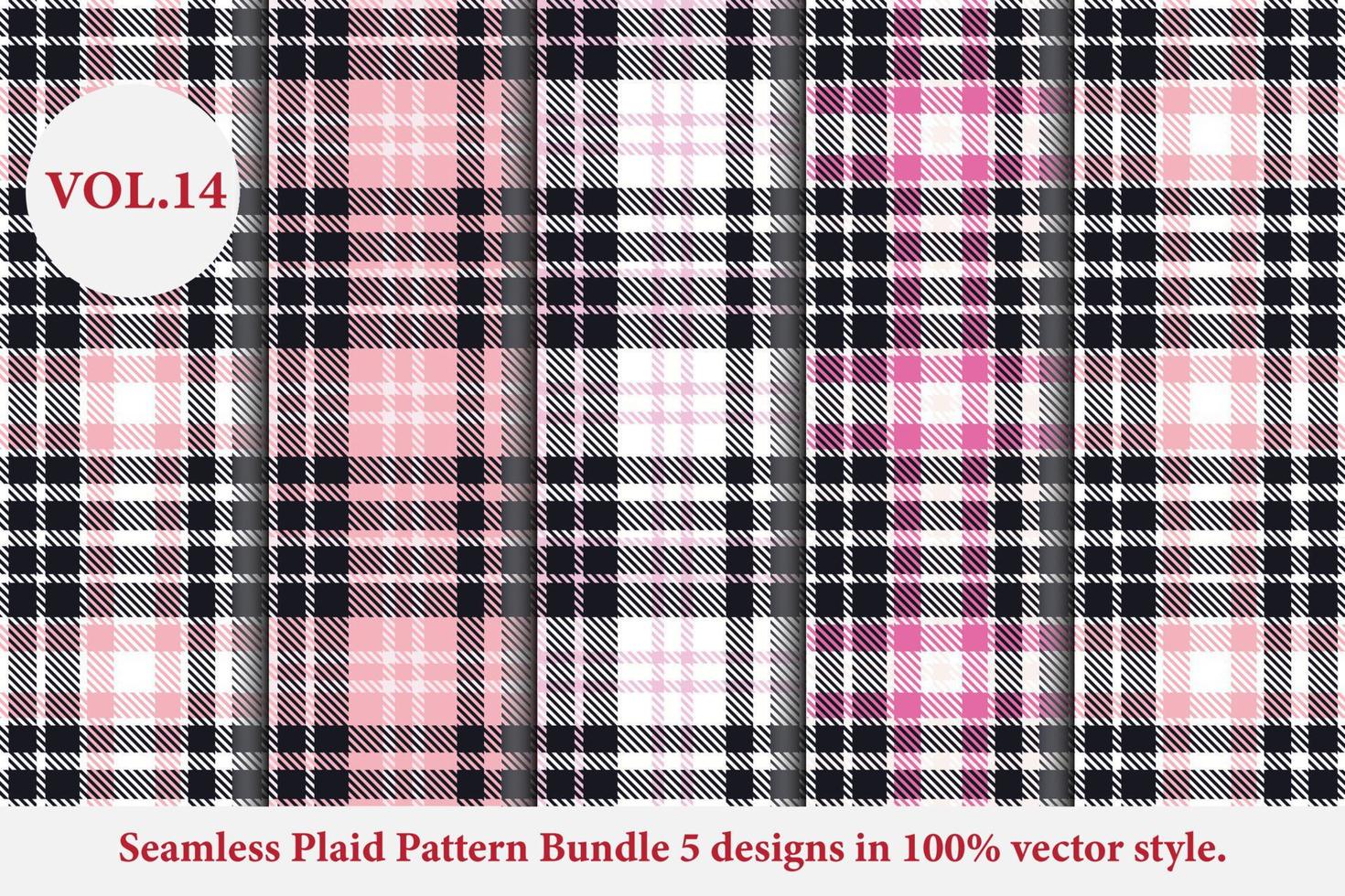 Ensemble de motifs à carreaux 5 dessins vectoriels de buffle, papier peint de fond en tissu tartan, collection de motifs monochromes vecteur