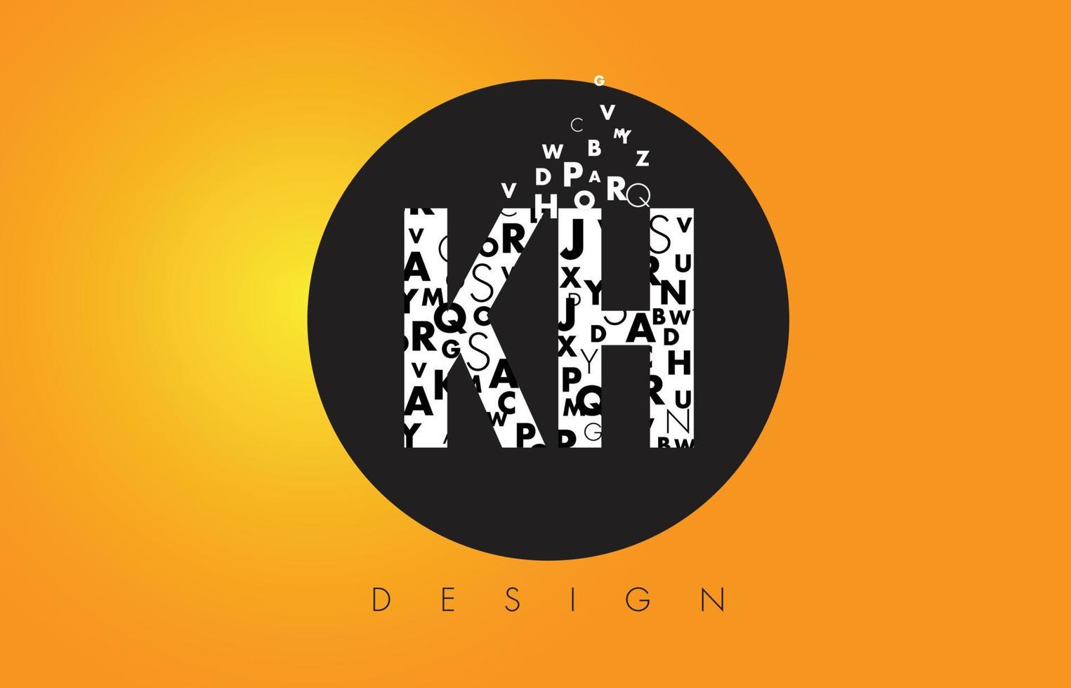 kh kh logo composé de petites lettres avec cercle noir et fond jaune. vecteur