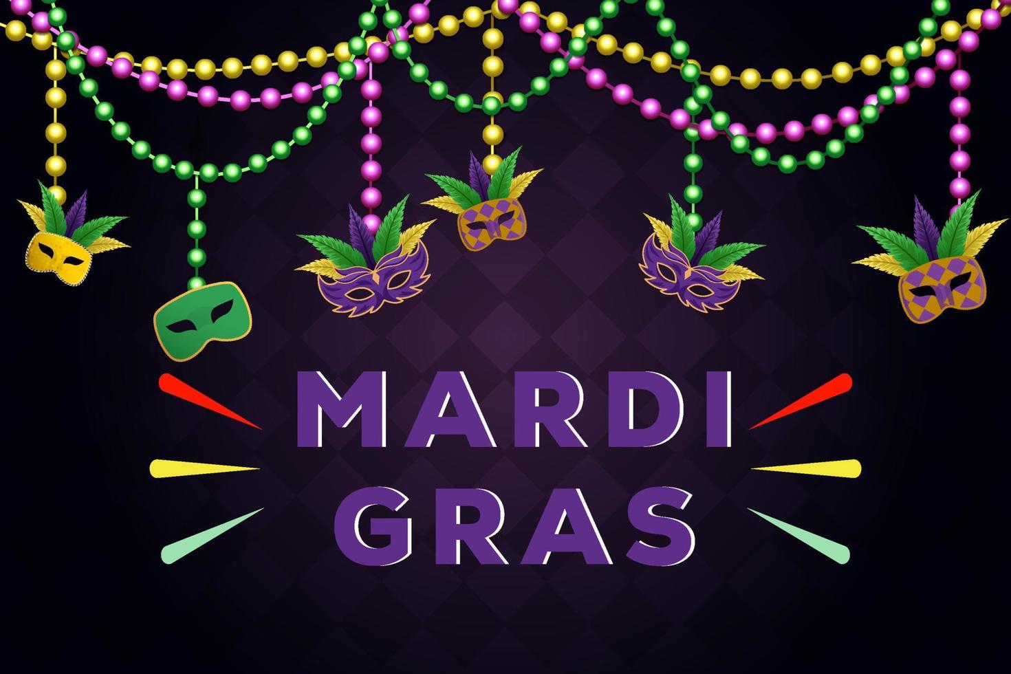 fond de mardi gras avec perles et masque suspendu. illustration de conception de vecteur