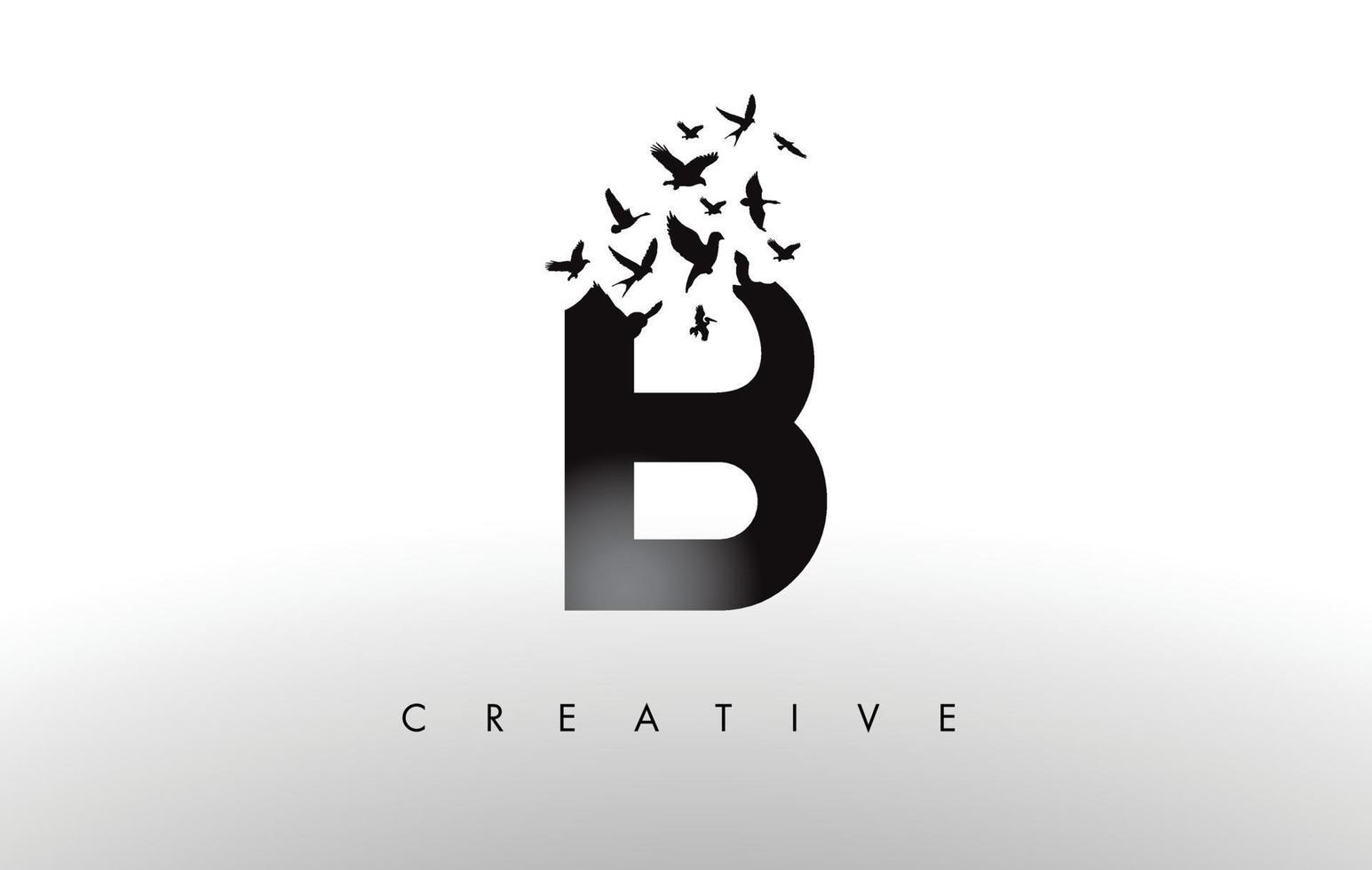lettre du logo b avec une volée d'oiseaux volant et se désintégrant de la lettre. vecteur