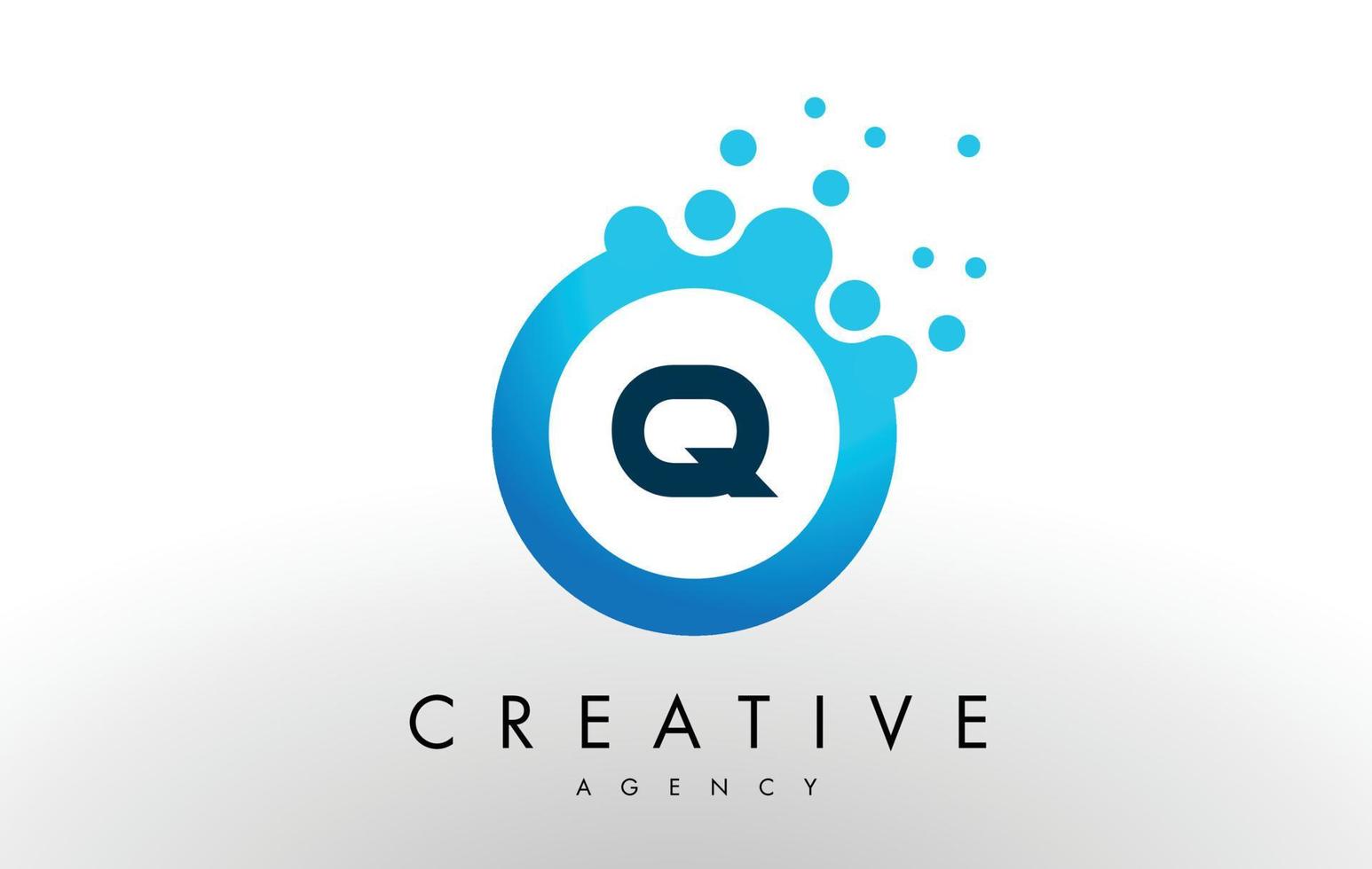 logo de lettre q. vecteur de conception de bulles de points bleus