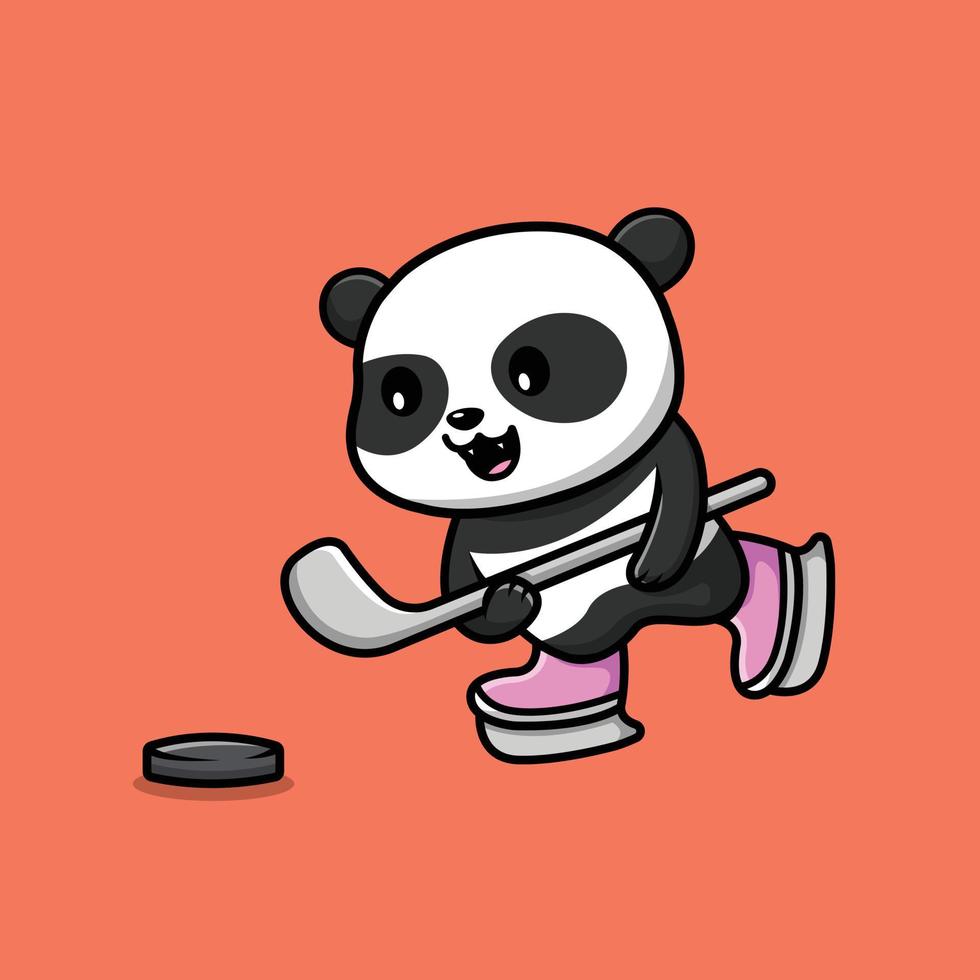 panda mignon jouant au hockey cartoon vector icon illustration. concept d'icône de sport animal vecteur premium isolé. style de dessin animé plat