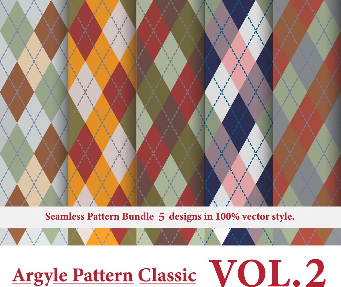 Ensemble de vecteur de motif classique argyle 5 dessins vol.19,traditionnel,fond de texture de tissu