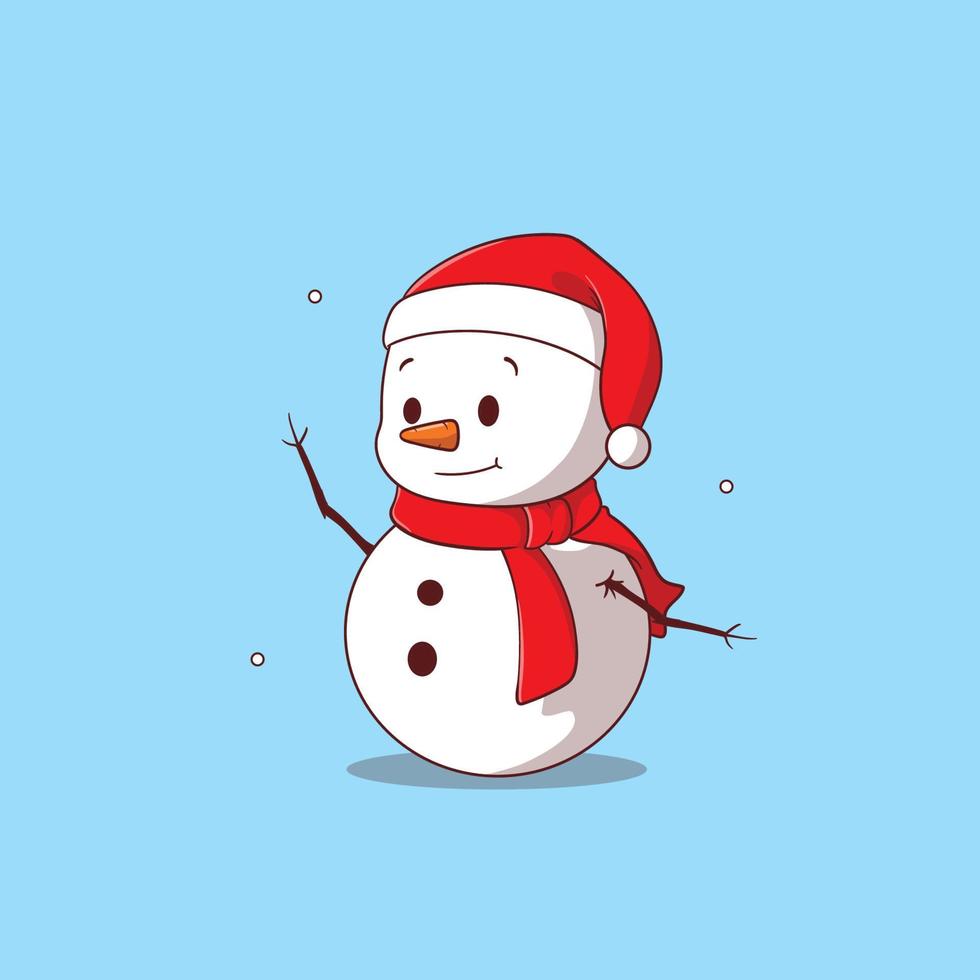 sourire mignon de bonhomme de neige avec l'illustration d'icône de vecteur de main d'onde