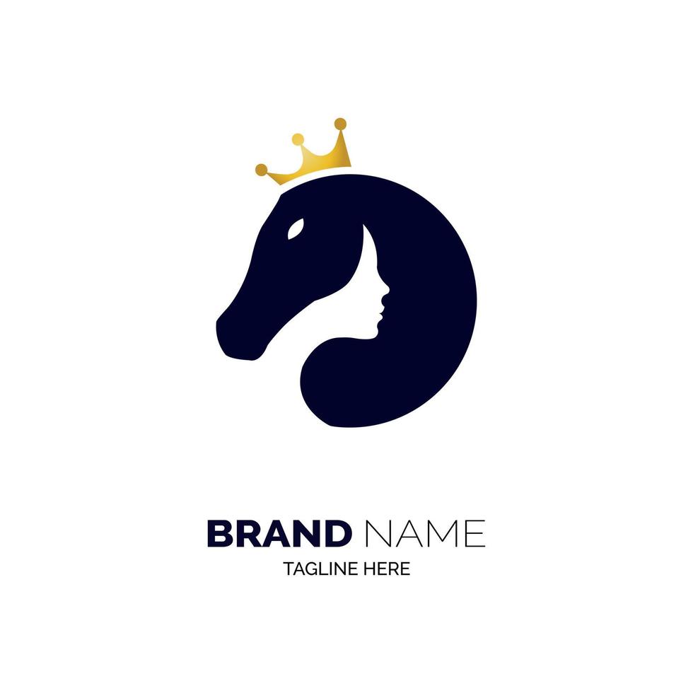 conception de modèle de logo reine femme et cheval pour marque ou entreprise vecteur
