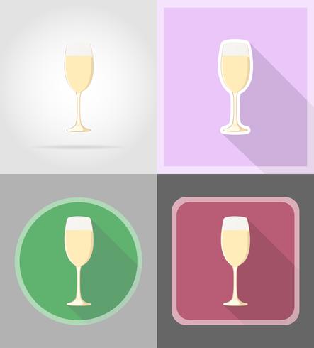 champagne dans un verre plat icônes vector illustration