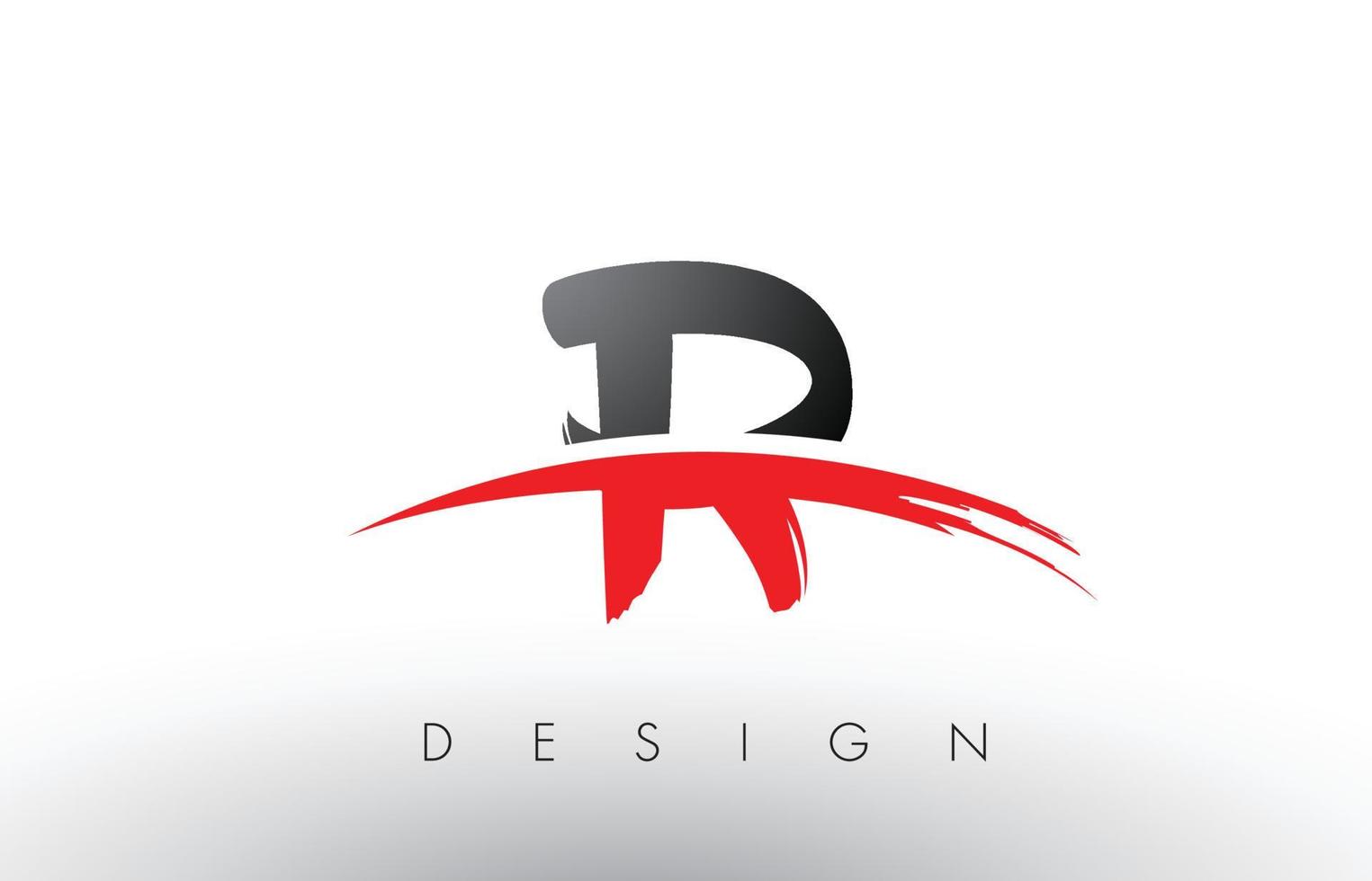 Lettres du logo r brush avec swoosh rouge et noir sur le devant vecteur