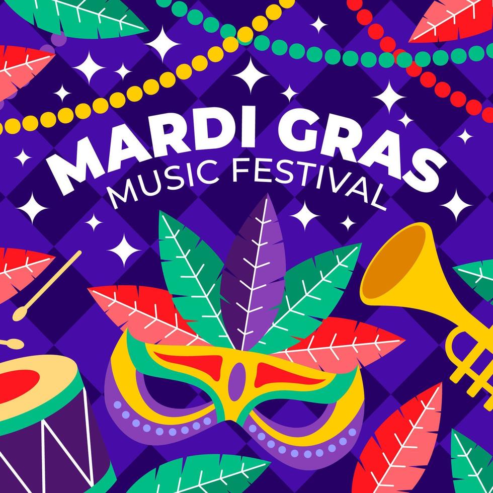 concept d'affiche du festival de musique de mardi gras vecteur