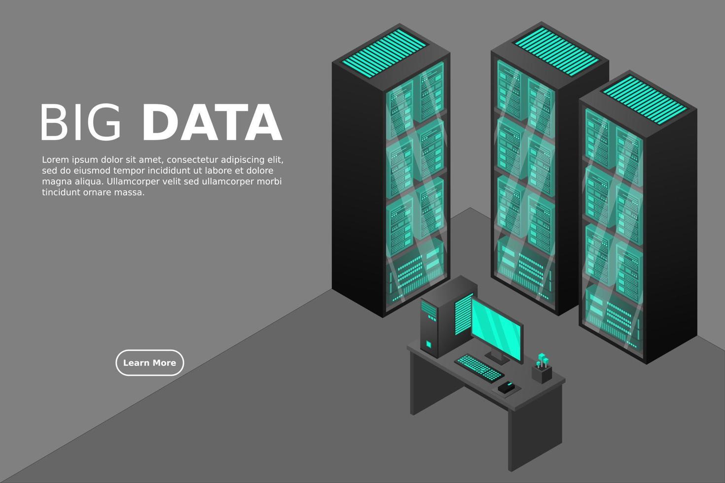 hébergement web et traitement big data, rack de salle de serveurs vecteur