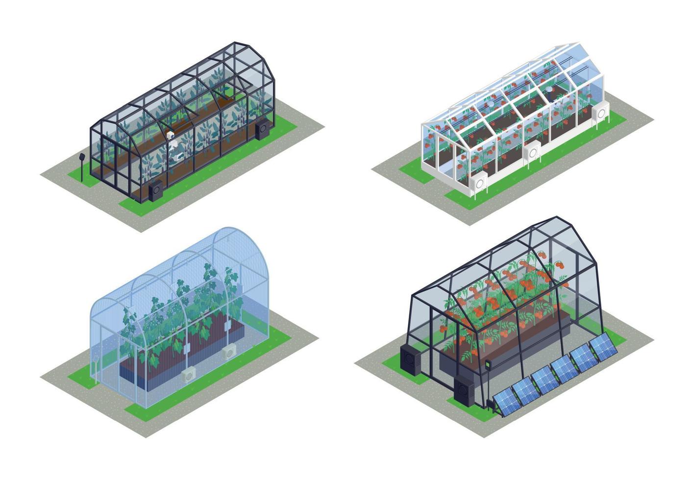 jeu d'icônes intelligent moderne à effet de serre isométrique vecteur