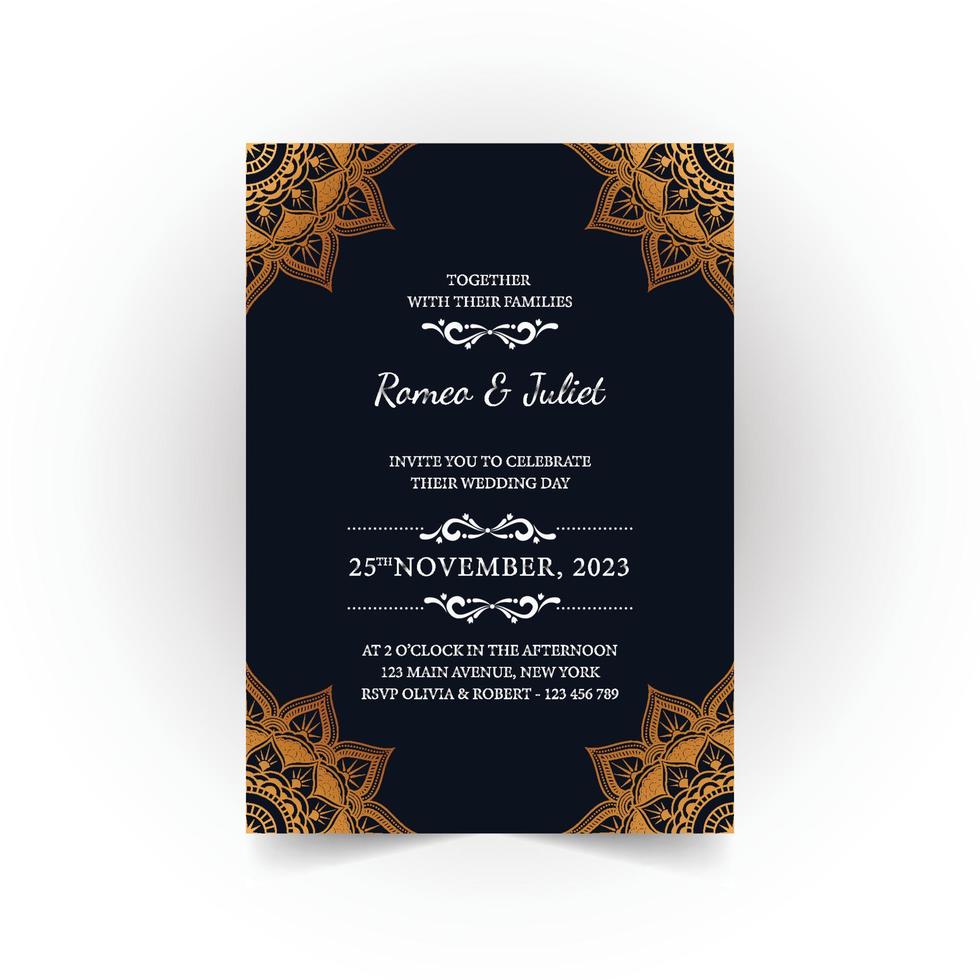 modèle de conception de carte d'invitation de mariage. types de pliage double face avec mandala de luxe floral vecteur