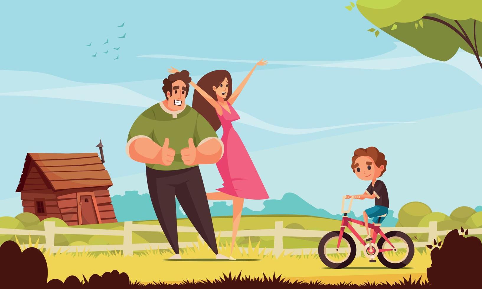 illustration de fond de famille cycliste vecteur