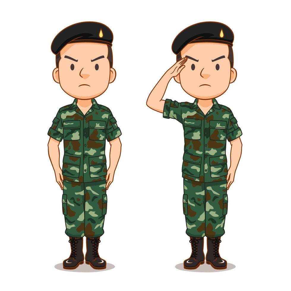 personnage de dessin animé du soldat thaïlandais. vecteur