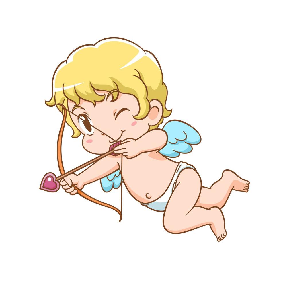 personnage de dessin animé de cupidon mignon tenant un arc et une flèche. vecteur