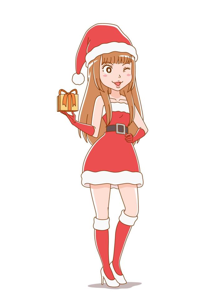 fille de personnage de dessin animé portant des vêtements de père noël. vecteur