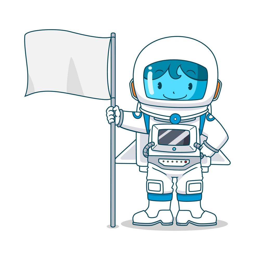 personnage de dessin animé d'astronaute avec drapeau, illustration vectorielle. vecteur