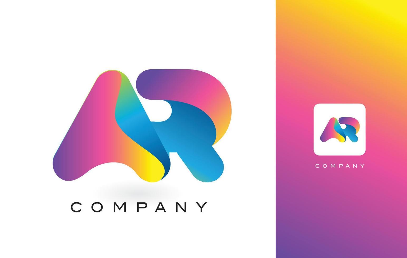 lettre de logo ar avec de belles couleurs vibrantes arc-en-ciel. vecteur de lettres violet et magenta à la mode coloré.