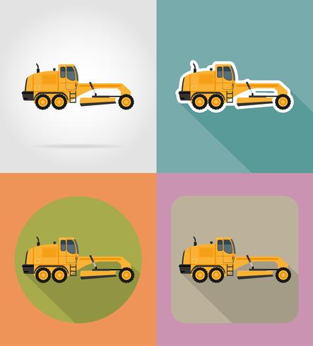 niveleuse pour travaux routiers icônes plats vector illustration